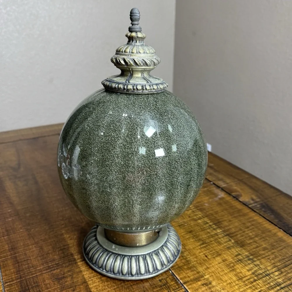 Vintage Mid‎ Century 1960's-70's Retro Green Crackle Glass Ceiling Mount Light